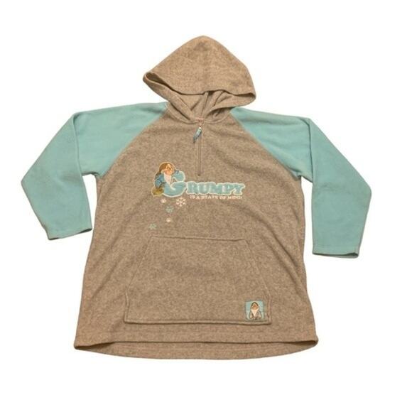 Disney Fleece Pullover Hooded Grumpy Is A State of Mind Gray Blue Size Large - Picture 1 of 7